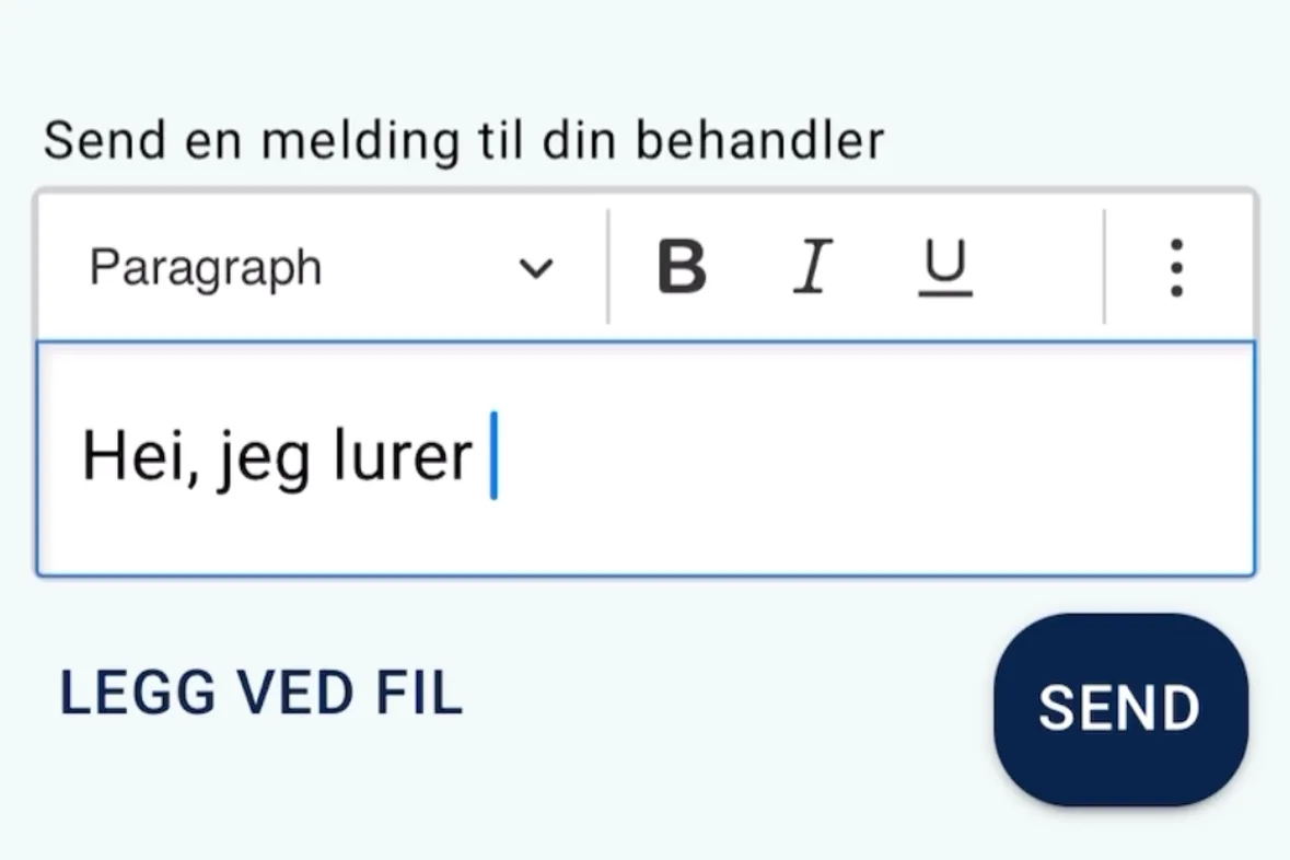 Bilde av skjermen til appen for eBehandling